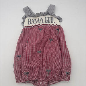 Sweet LaRose BAMA GIRL Elephant Gingham Smocked Romper Red White Grey 2T